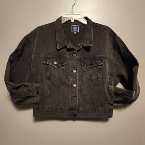 Y2K Boom Boom jeans cropped distressed washed black denim jacket size medium